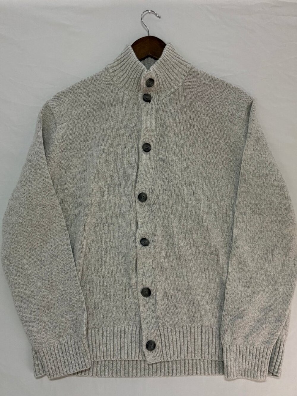 Banana Republic Linen Blend Mock Neck Button Cardigan Sweater Gray Mens L
